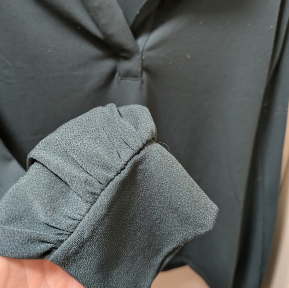 RW&Co Long Sleeve Split-Neck Top in Dark Teal - Picture 5 of 6